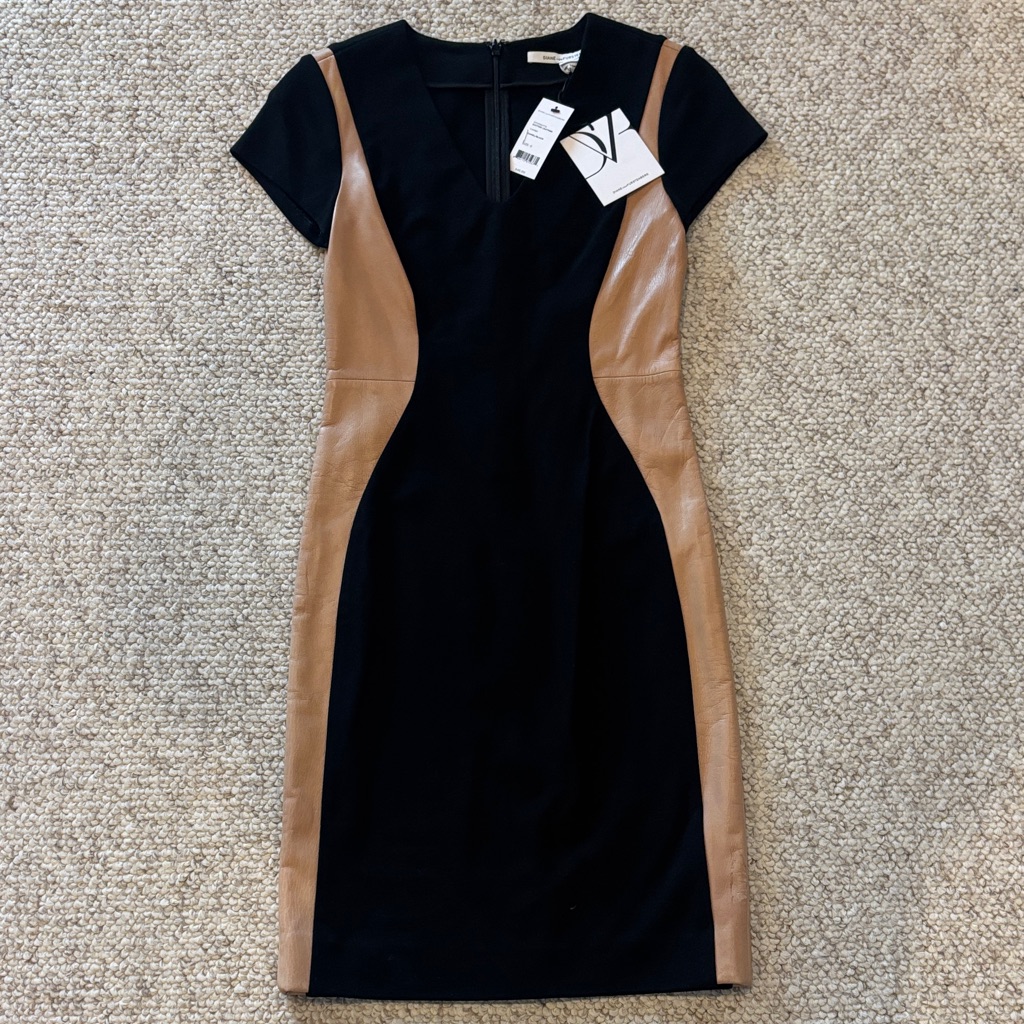 Diane Von Furstenberg Black And Tan Mini Dress